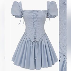 House of CB Broderie Anglaise Corset Bodice Minidress Light Blue Mini Dress
